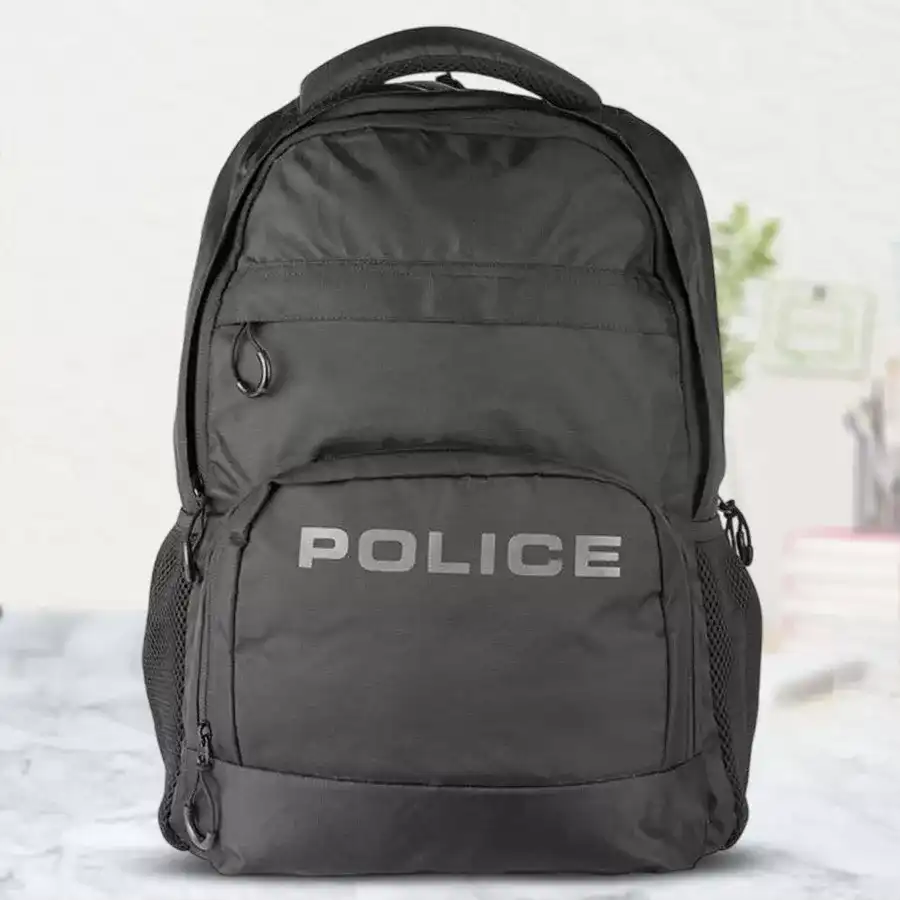 Sleek black backpack from Police featuring adjustable straps and a durable design, perfect for daily use.