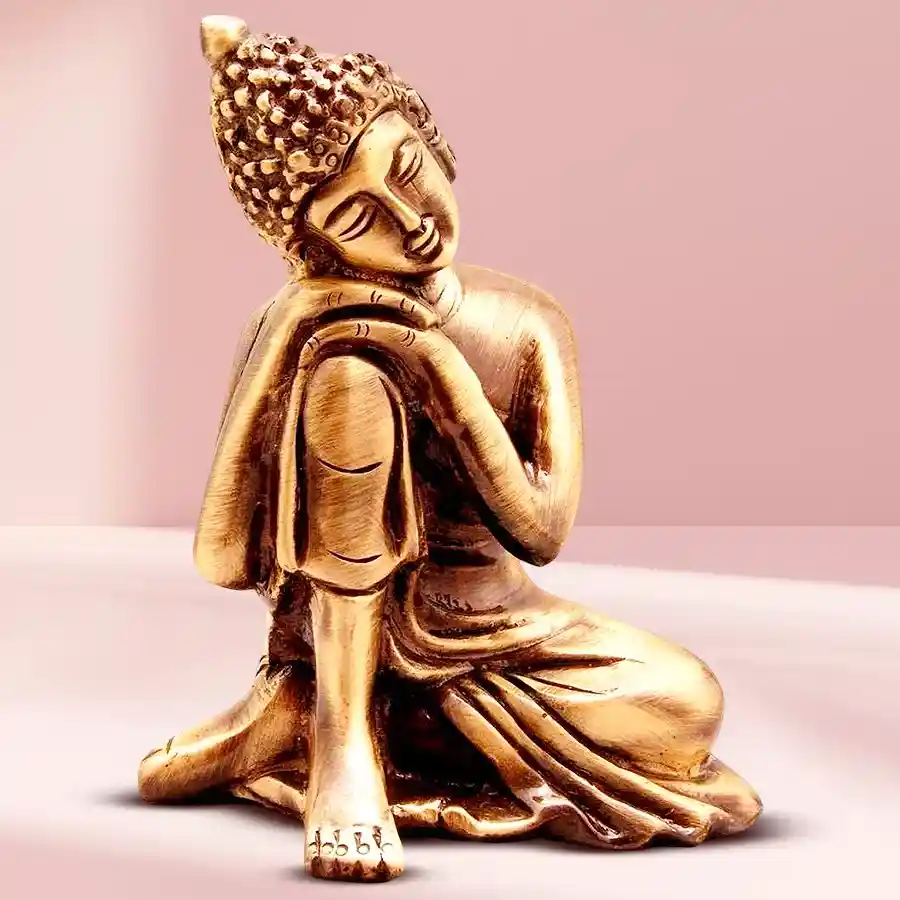 Serene Buddha Metal Figurine in warm brown, perfect for home decor.