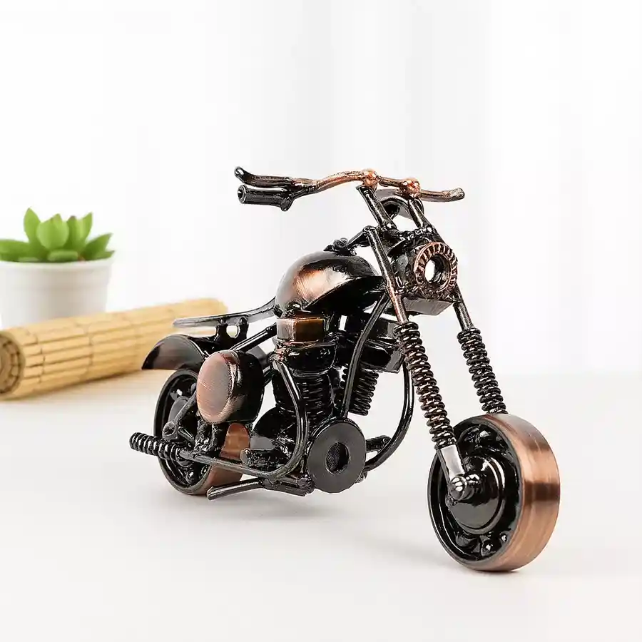 Astonishing Miniature Vintage Metal Motor Bike in copper finish.