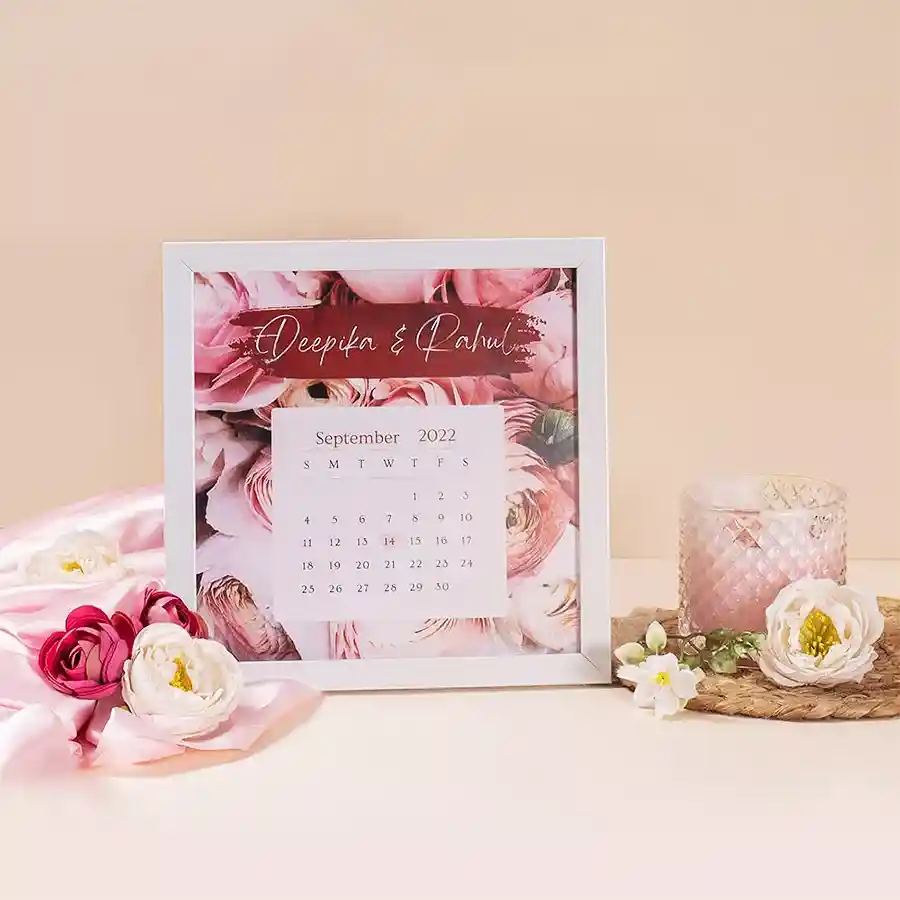 8 x 8 inch white personalized date frame showcasing a significant date.