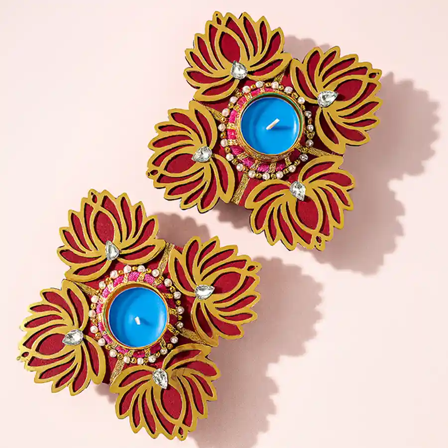 A set of reusable lotus diyas, 8-inch diameter, ideal for festive occasions and home decor.