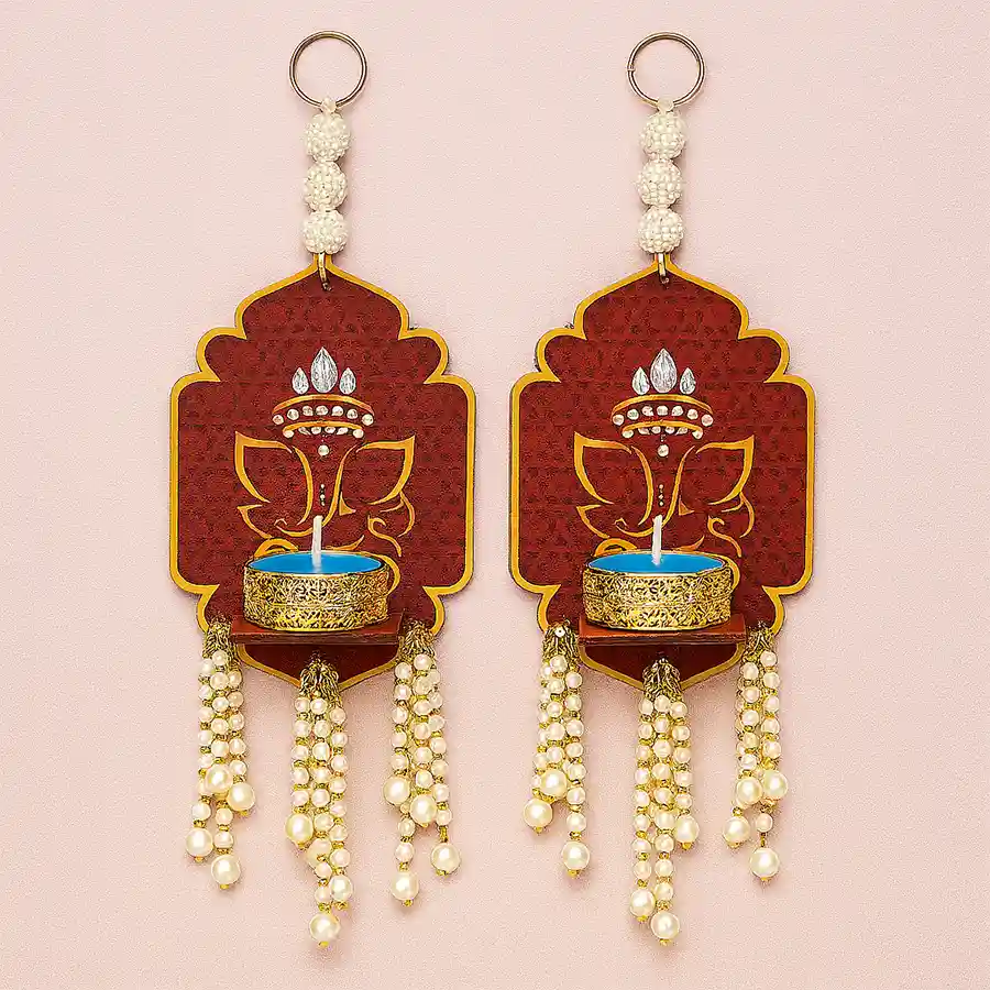 Beautiful MDF Hanging Diyas set designed for home decoration during festive occasions.