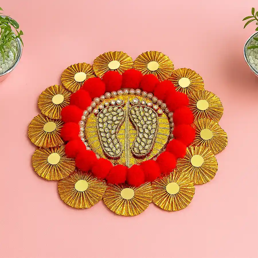 Laxmi Ji Charan decorative plate, 7 inches, intricately designed to invite abundance and grace into your space.