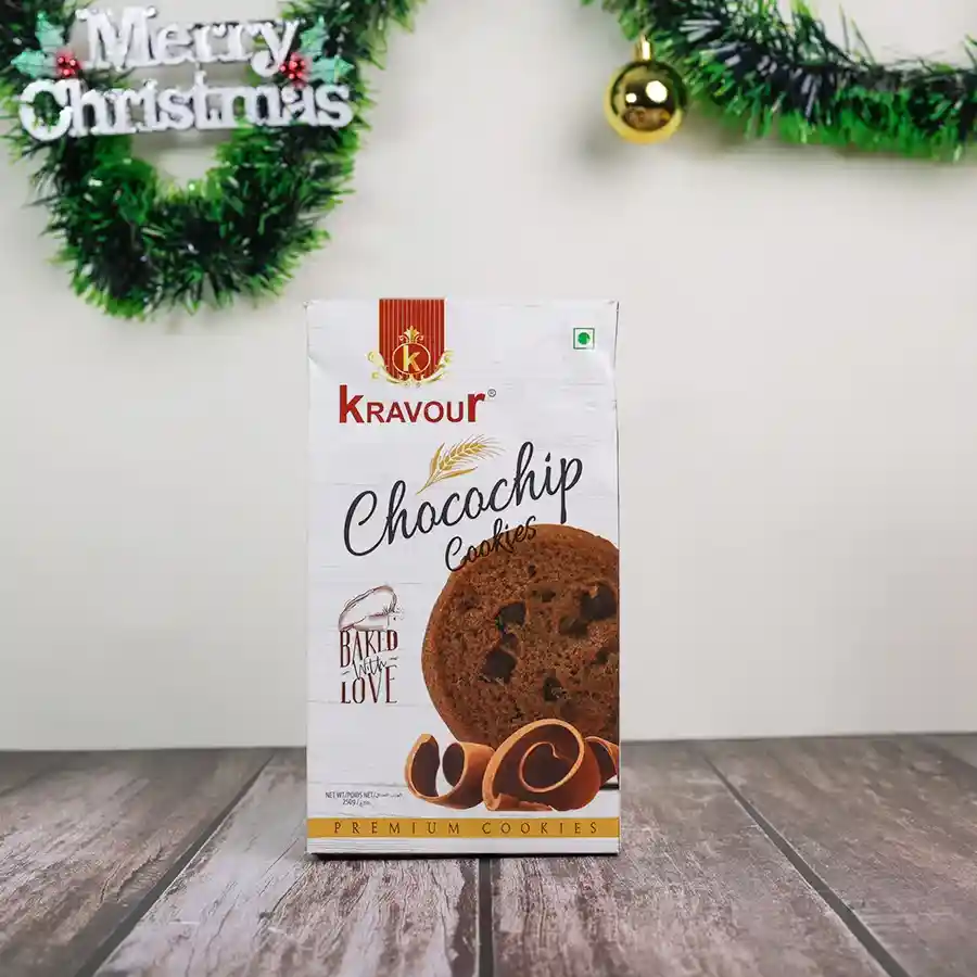 Gourmet Chocochip Cookies Gift Set featuring Kravour cookies in a festive presentation.