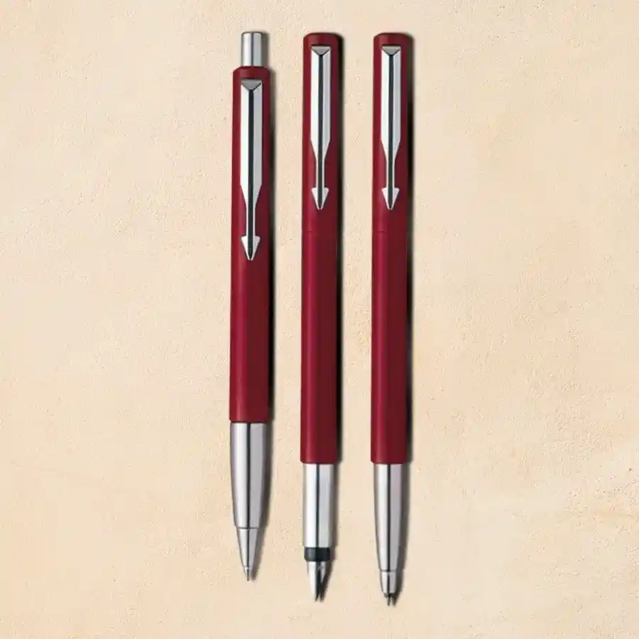 Parker Vector Three Pen Set featuring a Fountain Pen, Roller Ball Pen, and Ball Pen for elegant writing.
