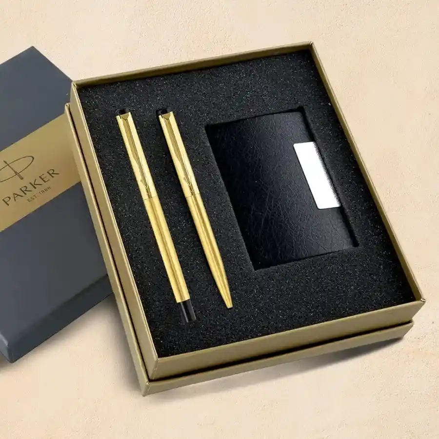 Elegant Parker Vector Roller and Ball Pen Set with Card Holder.