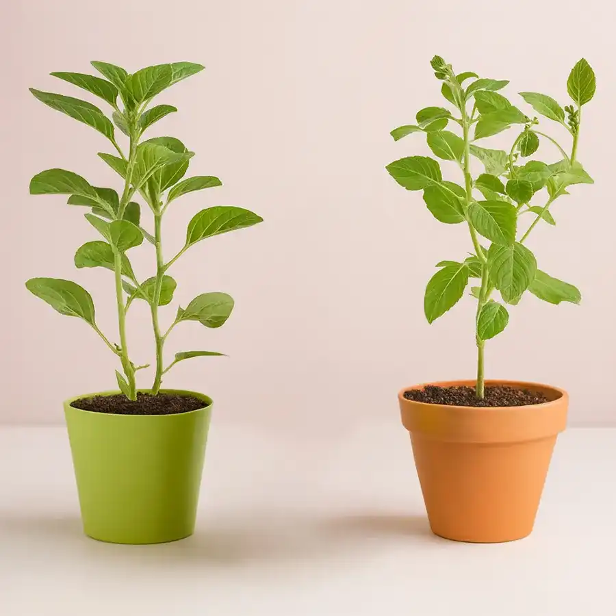 Herbal Harmony set including Vringraj and Ashwagandha plants in stylish pots for health and wellness.