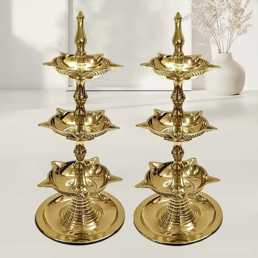 Gleaming Brass Designer Diya Gift Set, perfect for illuminating special occasions with elegance.