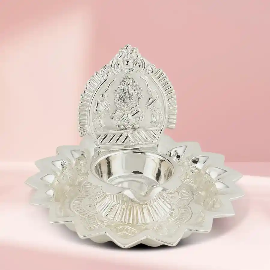 - Lakshmi Diya Pooja Thali Set - Material: Metal - Color: Silver Plated