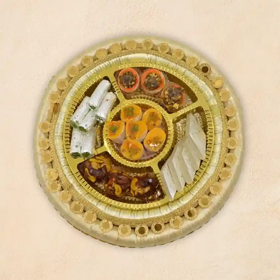 Caring Thoughts Sweet Gift Platter with assorted traditional sweets.