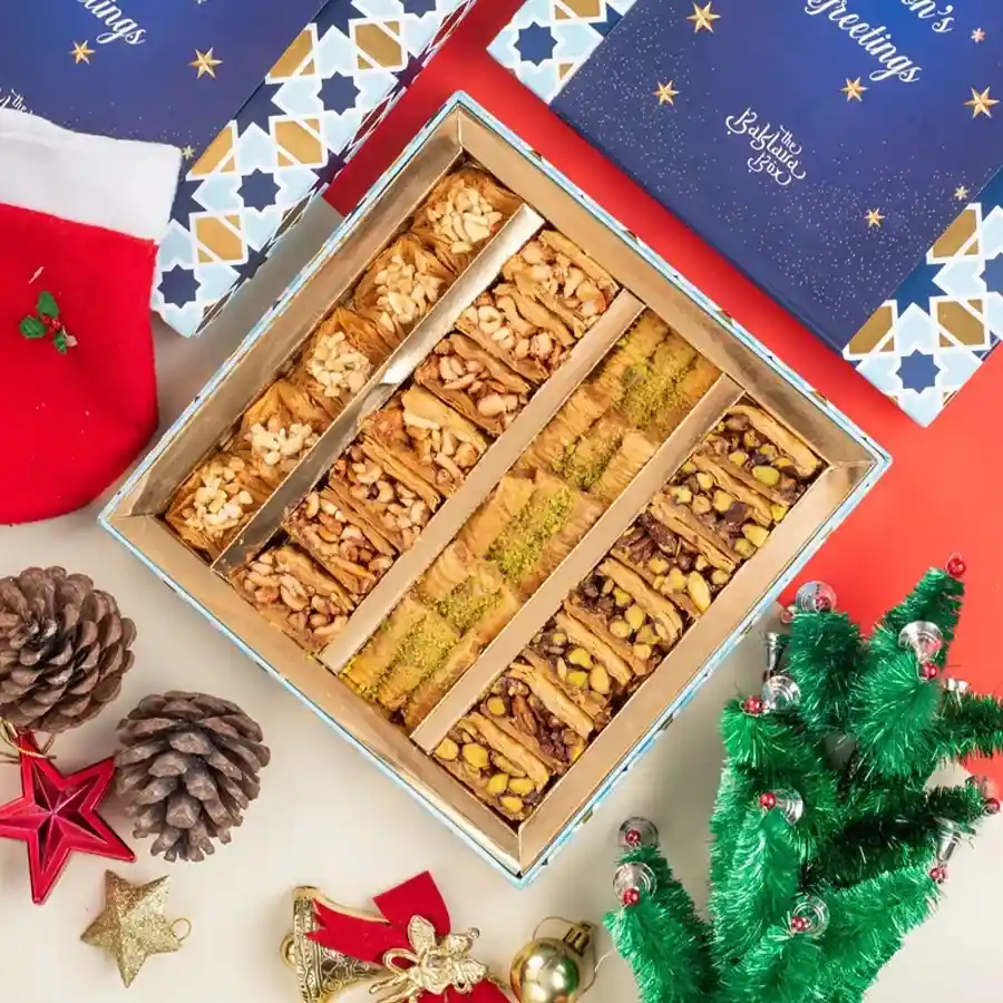 Gourmet Christmas Baklava Treat Box with assorted baklava delights.