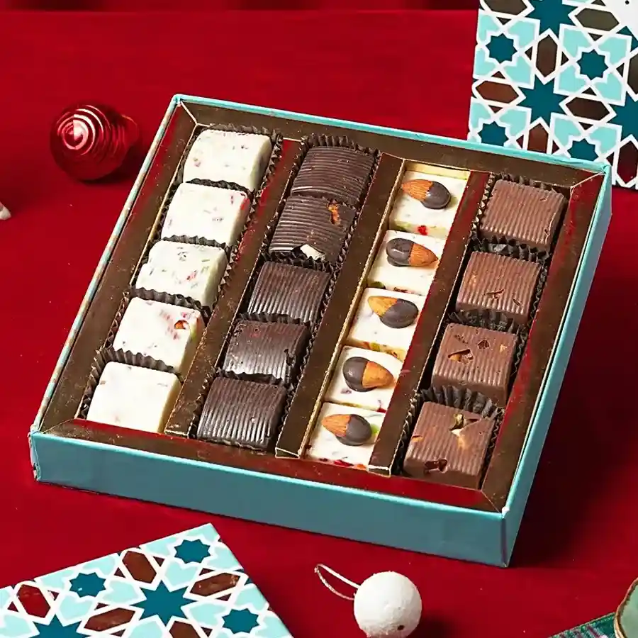 Festive Chocolate Indulgence Box filled with 500g of assorted chocolate baklava for holiday gifting.