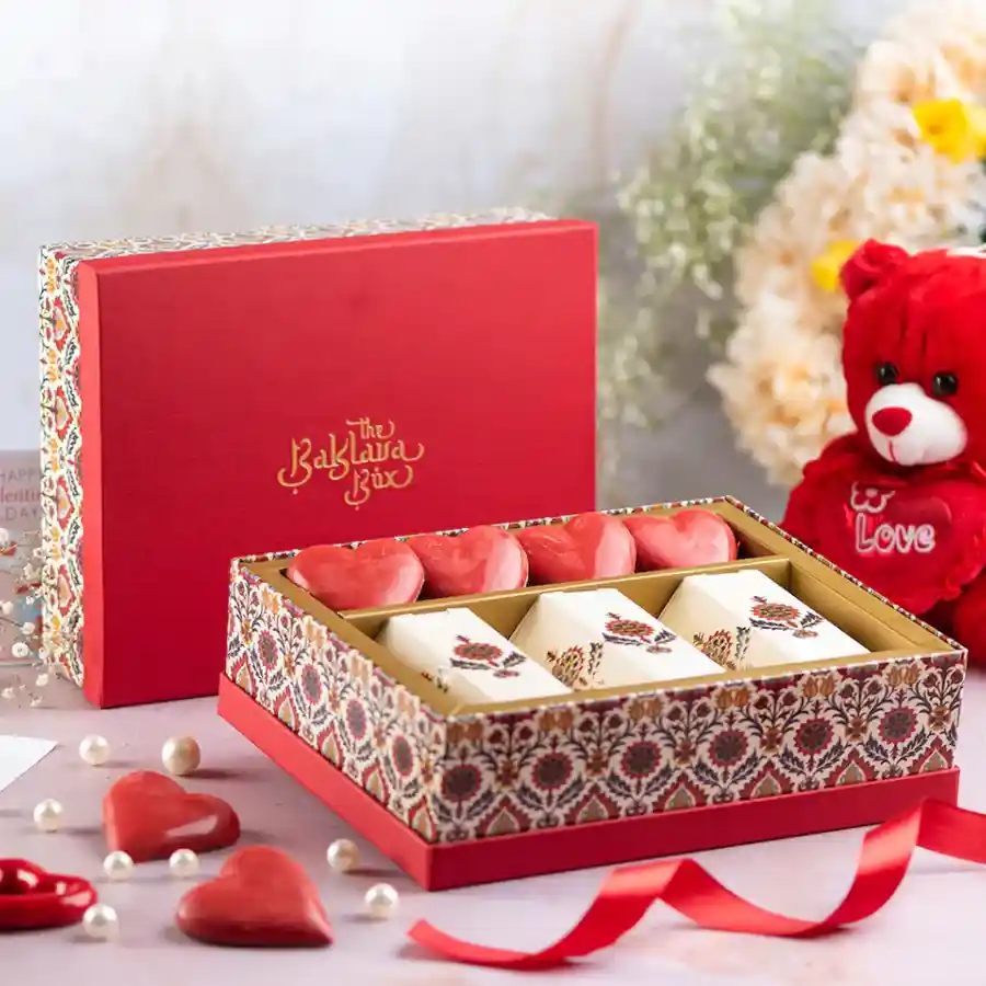Heartfelt Treats Gift Box with flavored nuts, chocolate, and a customizable card.