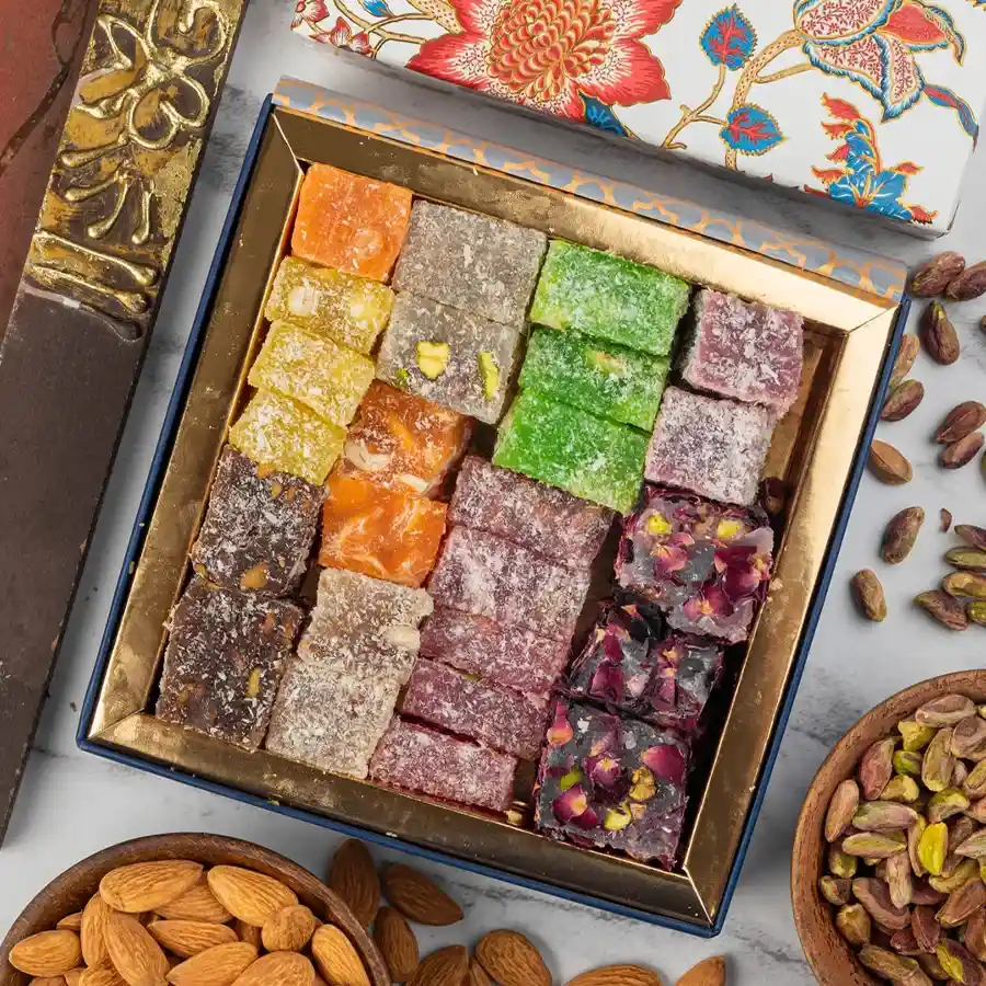 Heartfelt Turkish Delight Gift Box with assorted treats and customizable card.
