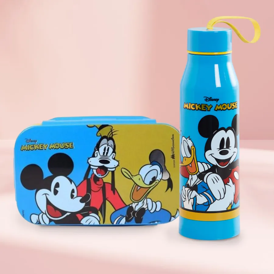 Mickey Mouse Lunch Box and Sipper Bottle Combo Set for kids.
