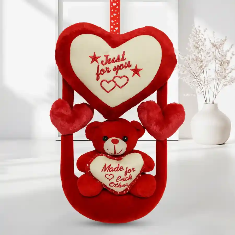 A Charming Moon Bear plush toy with red hearts, perfect for celebrating love and cherishing memories, measuring 30 cm in height.