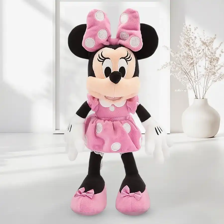 Classic Disney Minnie Mouse Soft Toy, 12 inches tall, perfect for cuddling.