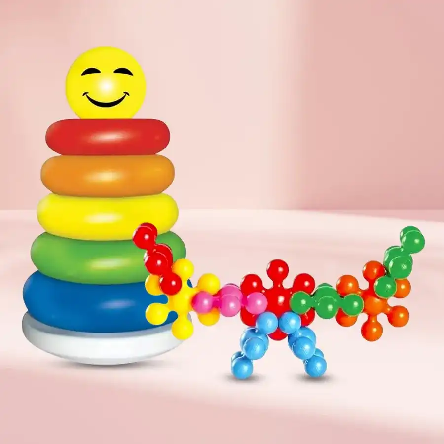 Funskool Kiddy Star Links and Junior Ring set for toddlers, promoting creativity and skill development.