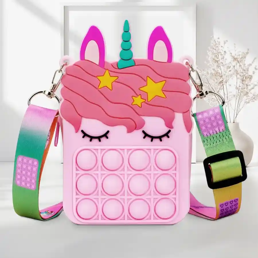 Fuzzy Wuzzy Unicorn Dreams Crossbody Bag in pink silicone.