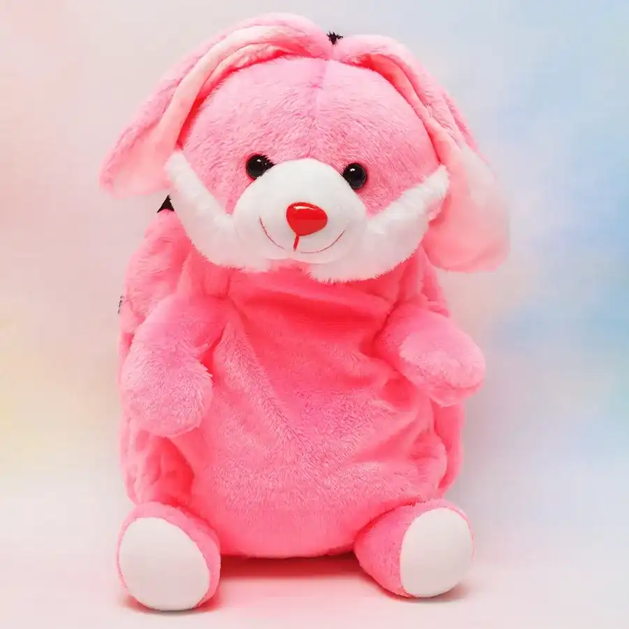 Adorable bunny-shaped soft toy school bag for kids, perfect for school use.