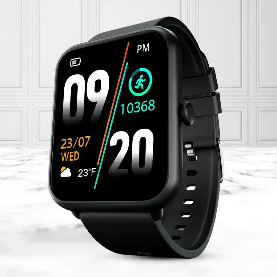 Fire-Boltt Ninja Call Pro Bluetooth Smart Watch in black, featuring fitness tracking and AI voice assistant.