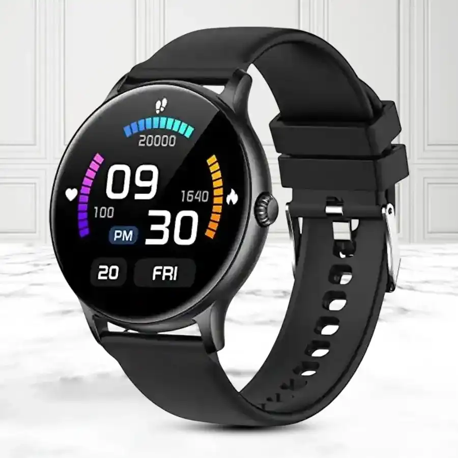 Fire-Boltt Phoenix BT Calling Smart Watch in black silicone, designed for fitness tracking and gaming on the wrist.