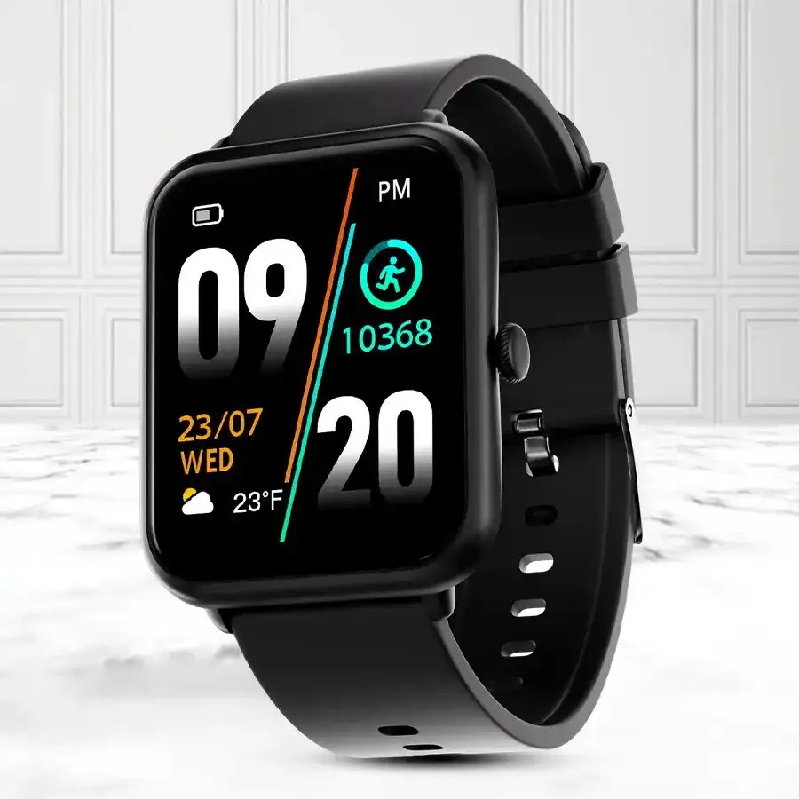 Glam Fire-Boltt Ninja Call Pro Dual Chip Bluetooth Smart Watch in black, featuring AI voice assistant and 100 sport modes.
