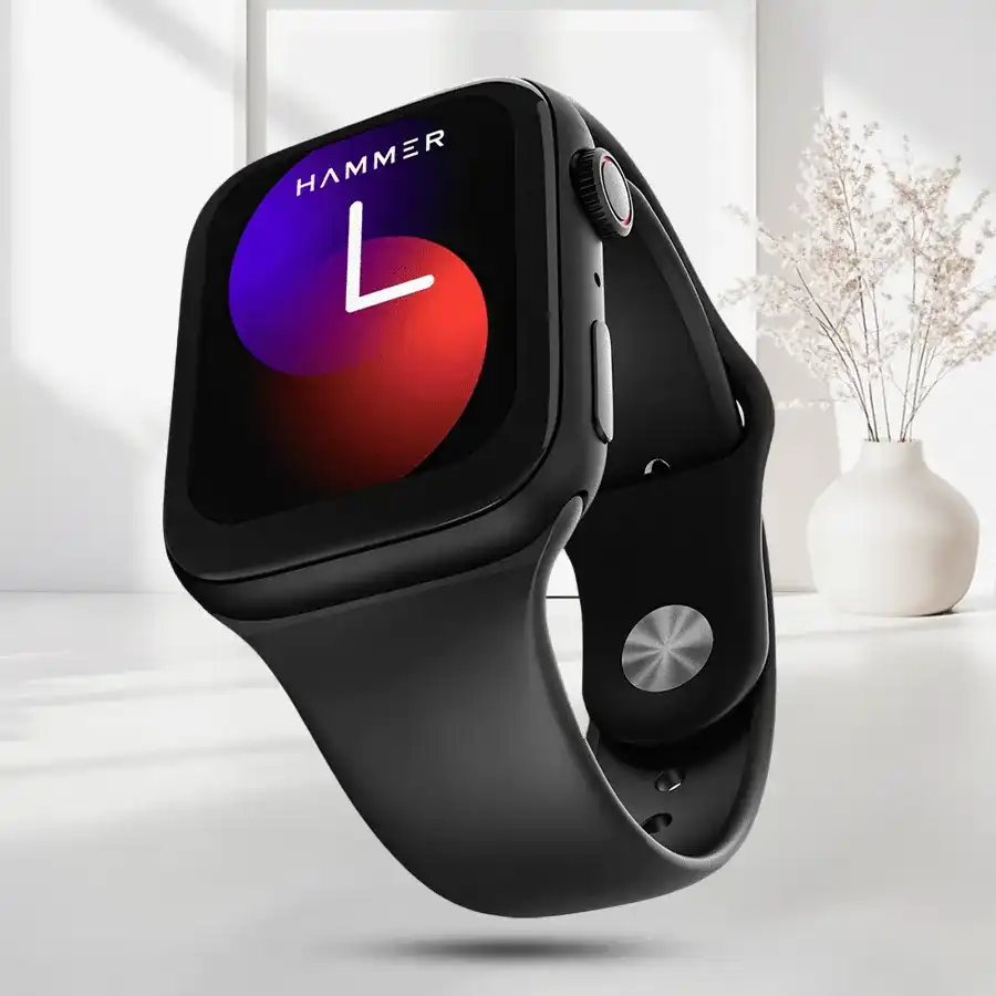 Hammer Ace 3.0 Bluetooth Calling Smart Watch in black, featuring a large IPS display and fitness tracking capabilities.