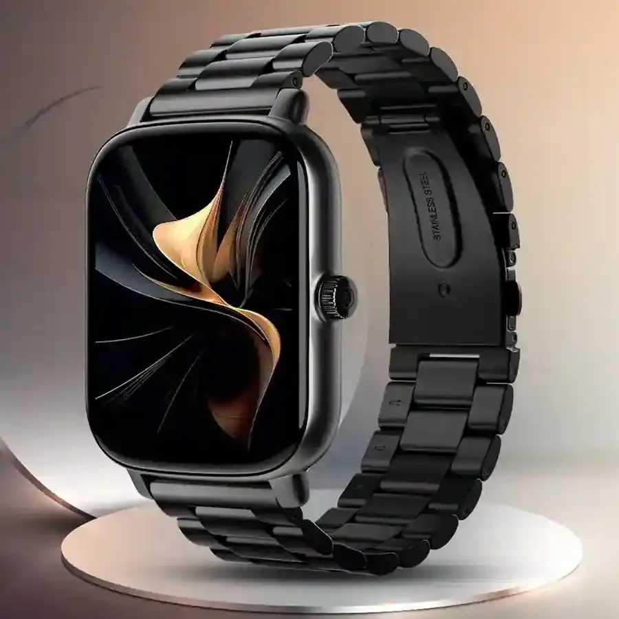 Sleek Elite Black Smartwatch featuring a 2.0” HD display, BT calling, and over 200 customizable watch faces, designed for modern individuals.