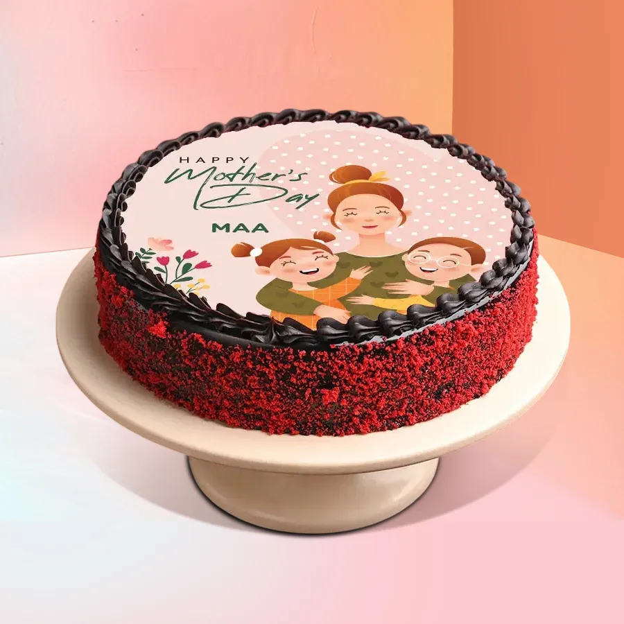 1/2 kg round chocolate cake with "Happy Mother’s Day" message.