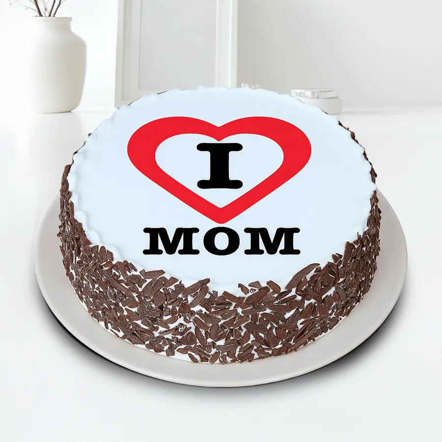 Exclusive I Love Mom Black Forest Cake, 500g, perfect for Mother's Day.