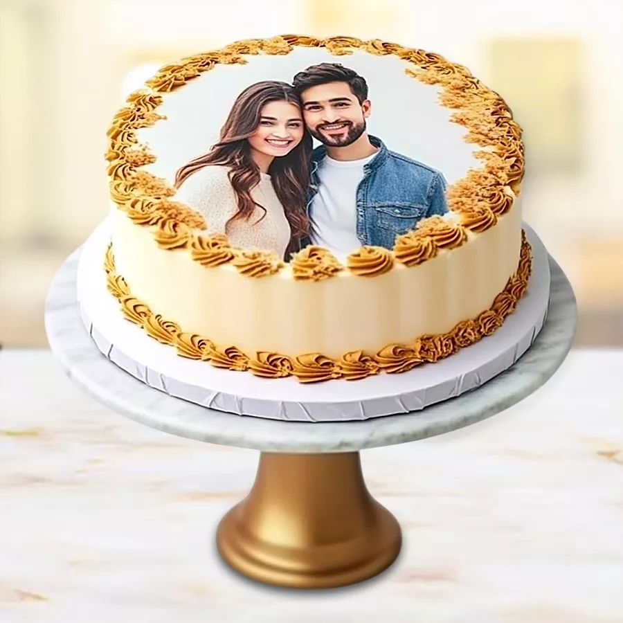 Butterscotch Blissful Memory Cake, perfect for celebrating expecting mothers, personalized with a photo and crafted for delightful memories.