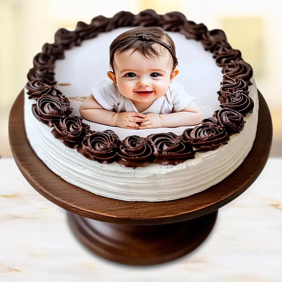 Whimsical Chocolate Photo Cake designed for kids, featuring a customizable photo and rich chocolate flavor. Perfect for celebrations!