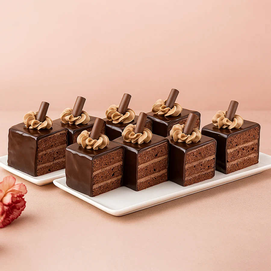 Eight pieces of Chocolate Nougat Slices from Kookie Jar, featuring smooth chocolate coating and chewy nougat inside.