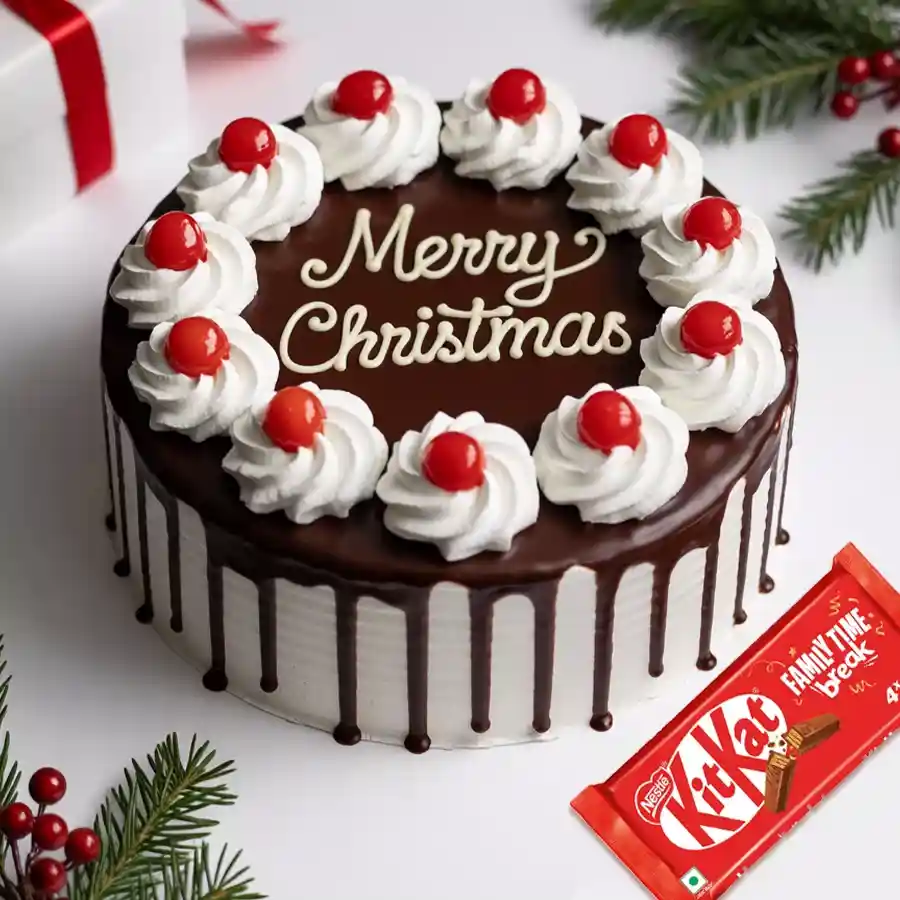 Delectable Black Forest Cake and Kitkat Family Pack for Christmas gifting.