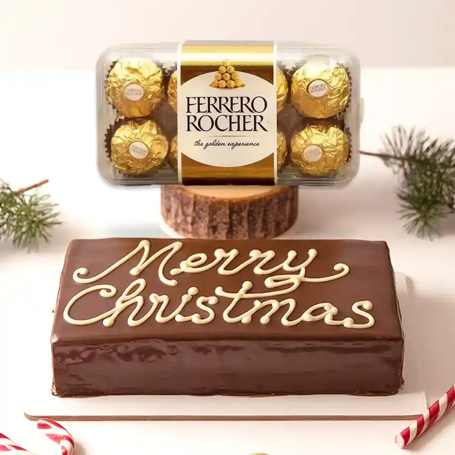 Exquisite Chocolate Cake and Ferrero Rocher Gift Pack for Christmas