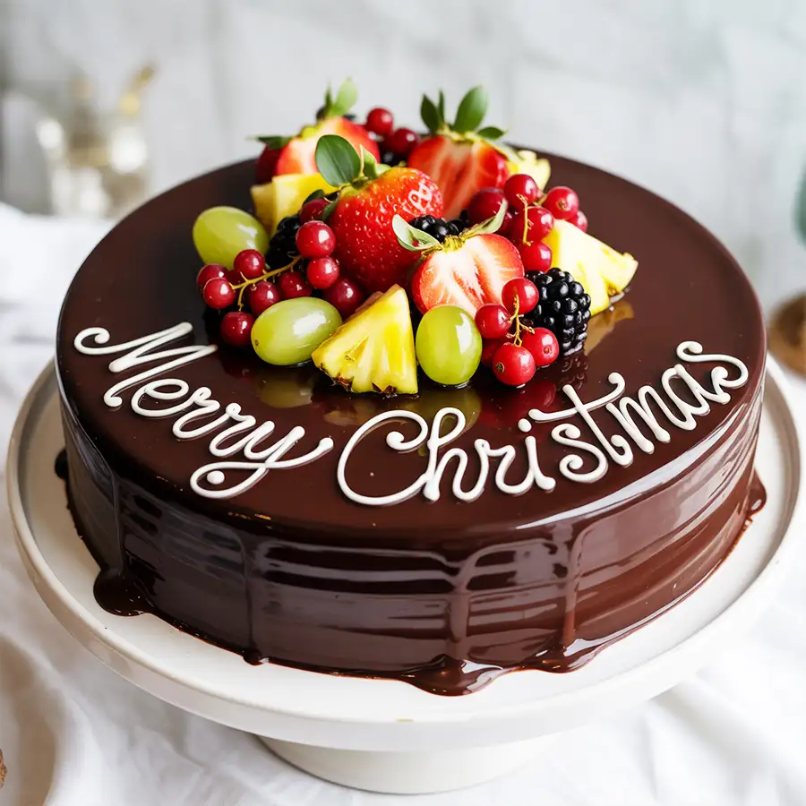 1 Lb Marvelous Fresh Fruits Cake, perfect for Christmas celebrations, adorned with vibrant, fresh fruits.