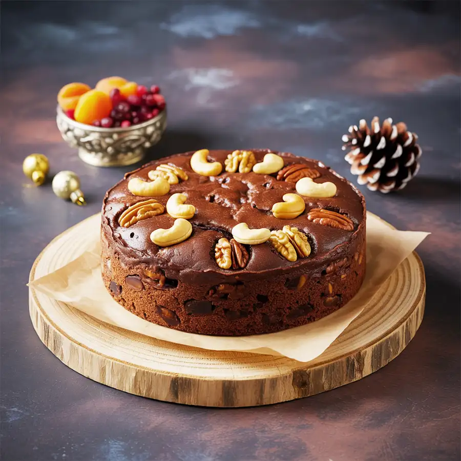 A festive 2.2 lb Dry Plum Cake, perfect for holiday gifting.