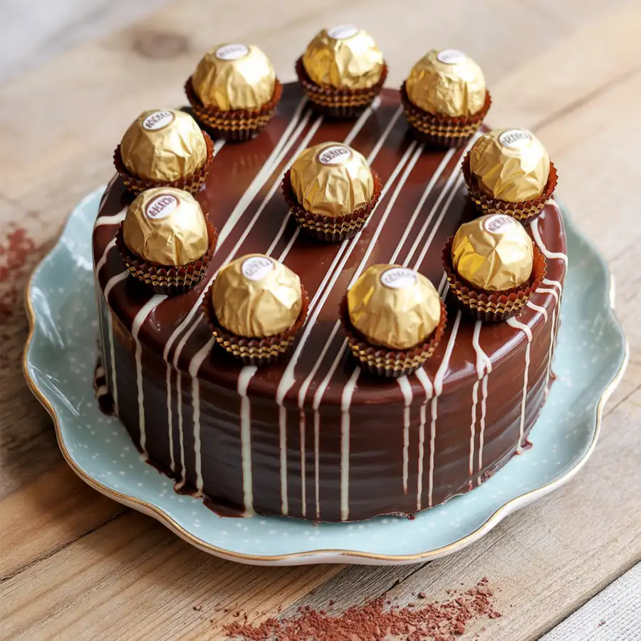 A beautifully decorated 1 Lb Ferrero Rocher Cake, perfect for Christmas celebrations and gifting to loved ones.