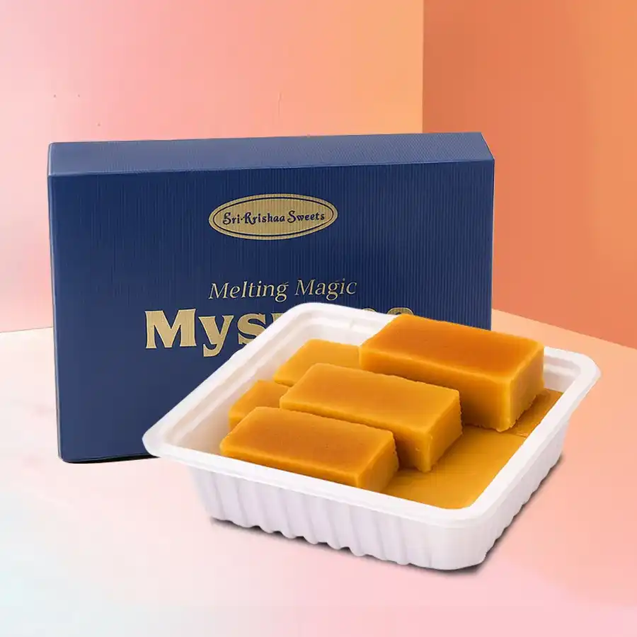 250 grams of Mysore Pak Bliss Bites, a traditional Indian sweet made with pure ghee and gram flour.