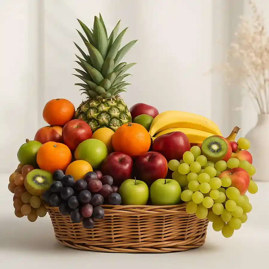 A vibrant 7 kg mixed fruit basket filled with fresh fruits, perfect for gifting joy to loved ones.