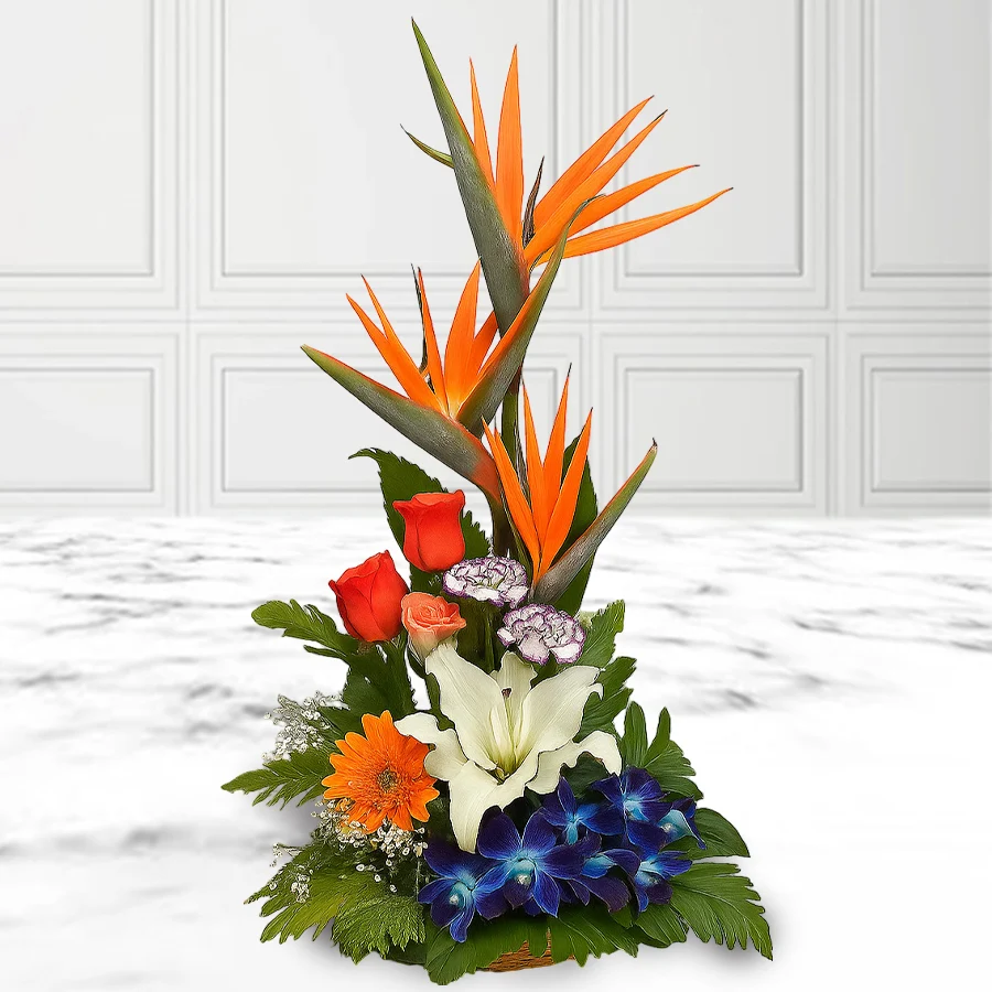A vibrant arrangement of assorted flowers, radiating warmth and joy, perfect for gifting to loved ones.