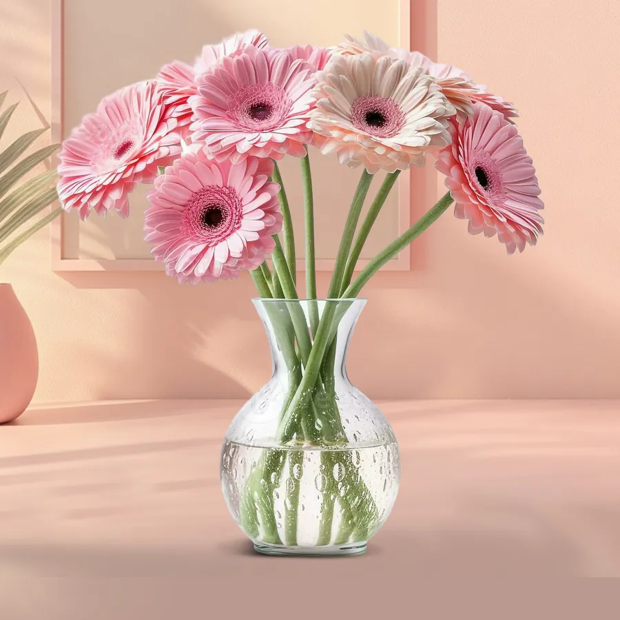 A charming bouquet of 10 pink gerberas, radiating joy and cheer.