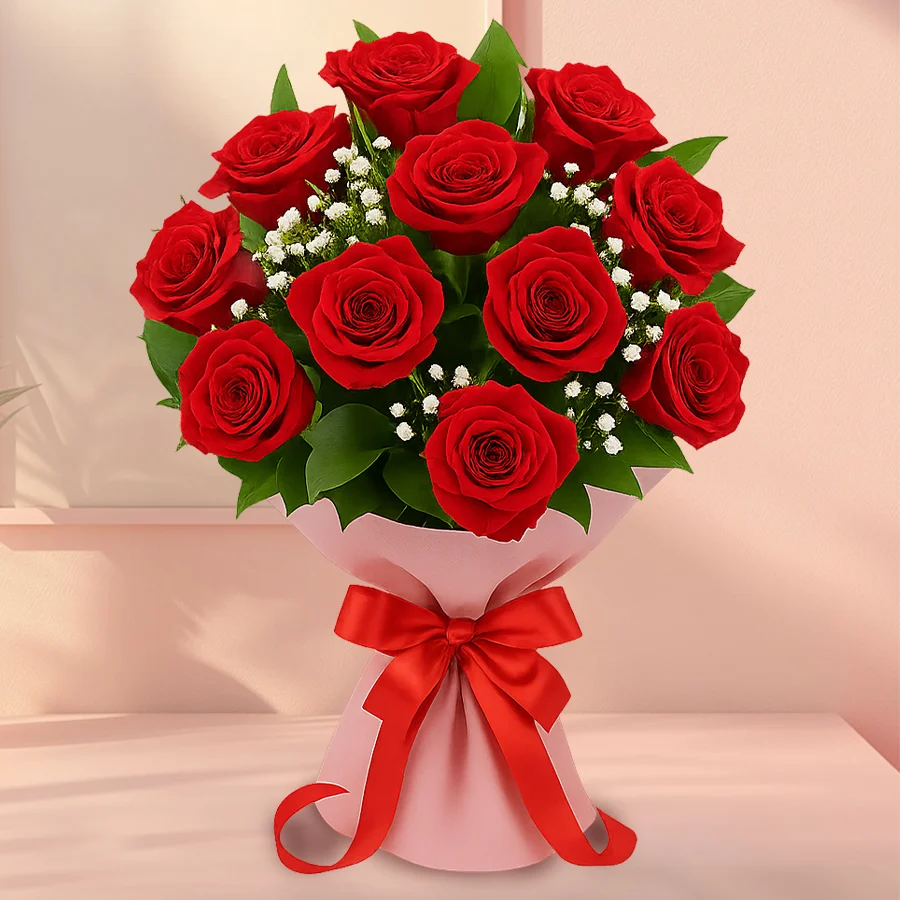 A stunning bouquet of 15 red roses, symbolizing love and passion, ready to deepen connections and express heartfelt emotions.