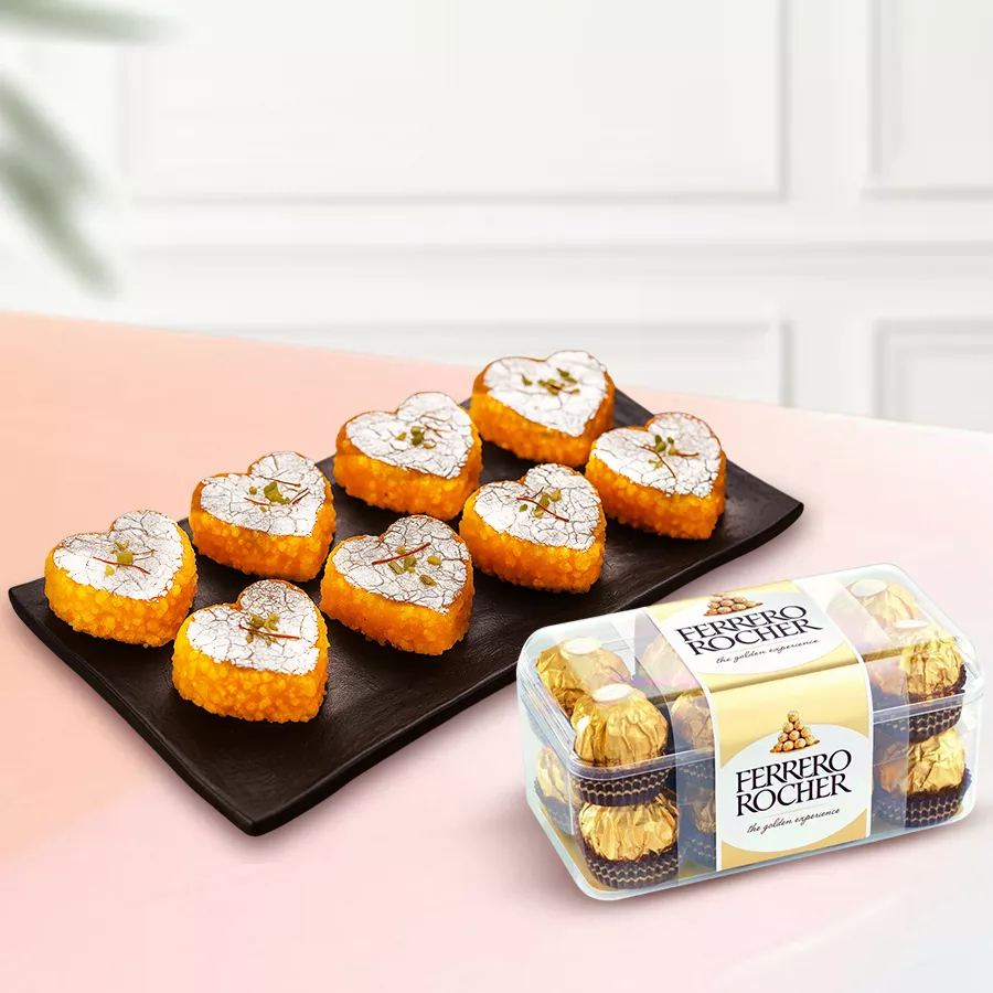 A delightful combo of Ganguram Motipaan (400g) and 16 Ferrero Rocher, perfect for gifting in Kolkata.