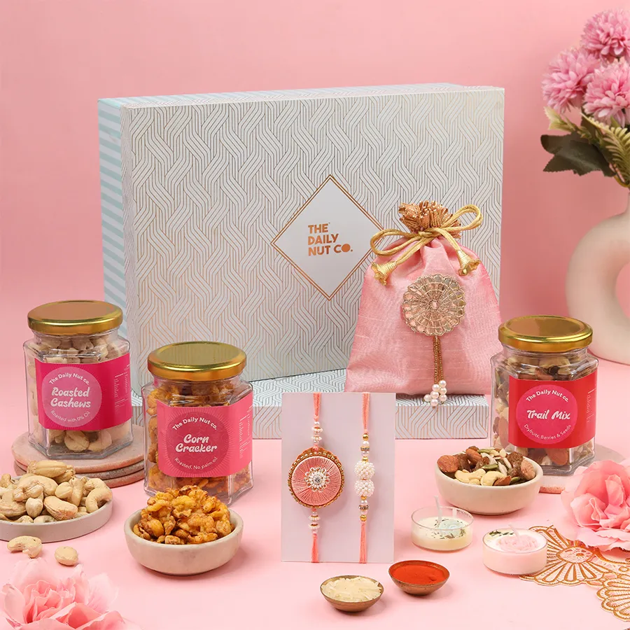 Crunchy Rakhi Joy Pack with snacks and Rakhis for Raksha Bandhan.