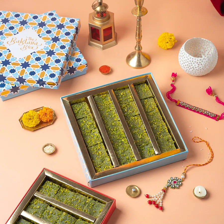 Elegant Pista Lauj & Rakhi Gift featuring Pista Lauj and Rakhis.