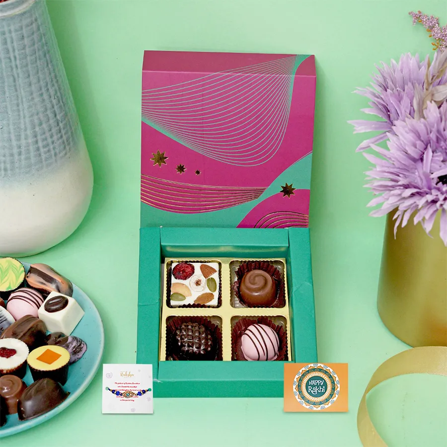 Tempting Treats Rakhi Surprise Box with Evil Eye Rakhi and assorted chocolates