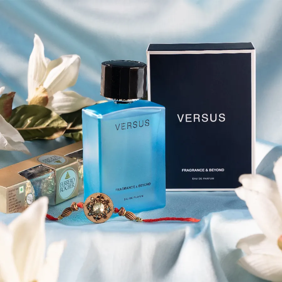 Rakhi & Perfume Gift Combo in a premium gift box.