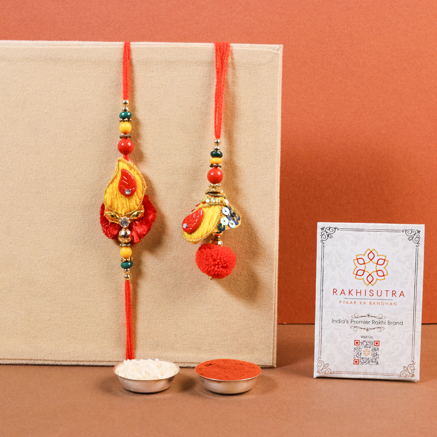Beautifully crafted Bhaiya Bhabi Rakhi Set